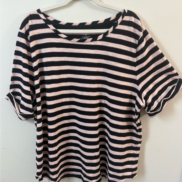Talbots Short Sleeve Tee with Black and Pink Stripes - Picture 1 of 4